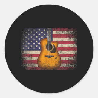 Guitar 4th of July Gift American Flag USA - Countr Classic Round Sticker