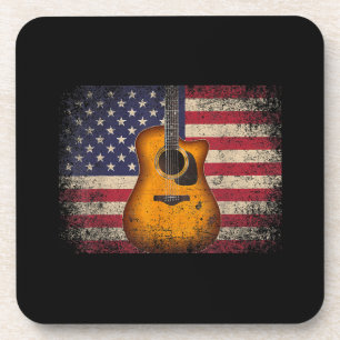 Guitar 4th of July Gift American Flag USA - Countr Coaster