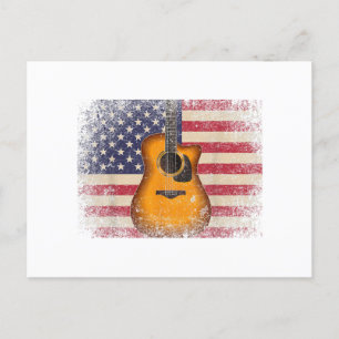 Guitar 4th of July Gift American Flag USA - Countr Holiday Postcard
