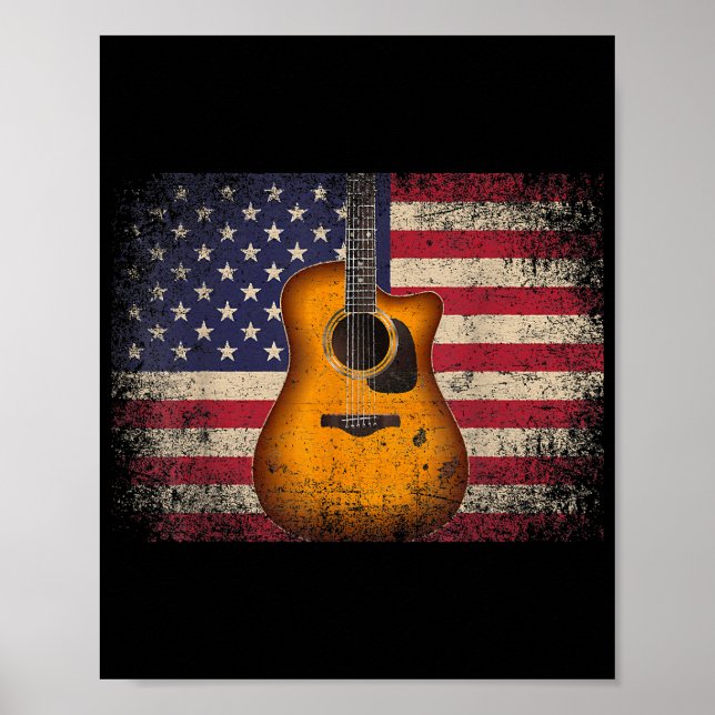 Guitar 4th of July Gift American Flag USA - Countr Poster (Front)