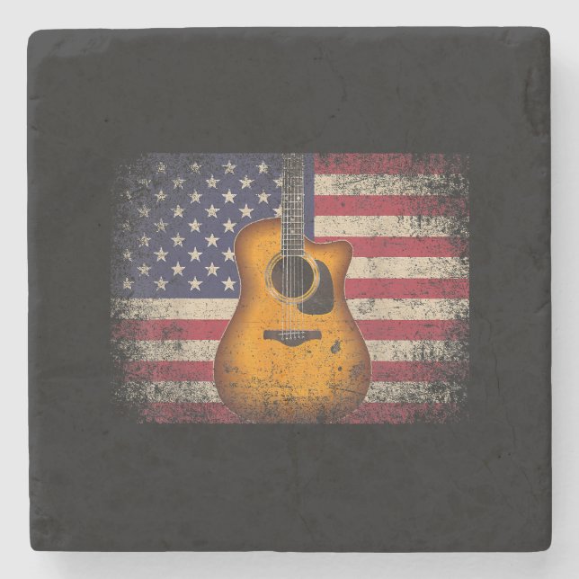 Guitar 4th of July Gift American Flag USA - Countr Stone Coaster (Front)