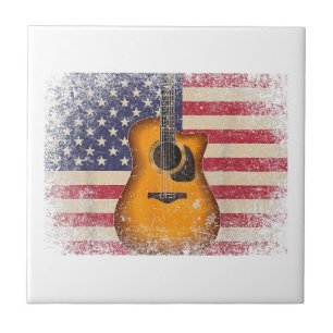 Guitar 4th of July Gift American Flag USA - Countr Tile