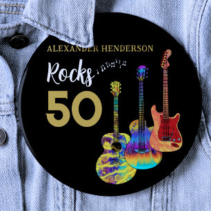 Guitar 50th Birthday Party 50 Rocks Custom  6 Cm Round Badge