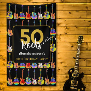 Guitar 50th Birthday Party Add Name Banner