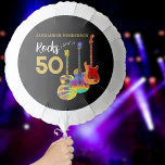 Guitar 50th Birthday Party Personalised Balloon<br><div class="desc">Personalised Rocks 50 50th birthday party balloons with three cool watercolor guitar designs on black background. An electric guitar with Fire flame pattern and red pick guard, a multicolored semi acoustic guitar and a psychedelic classic acoustic guitar art illustration with personalised black and gold modern cool typography. This easy to...</div>