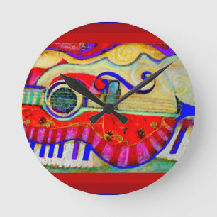 Guitar Abstracted Art by Sharles Round Clock