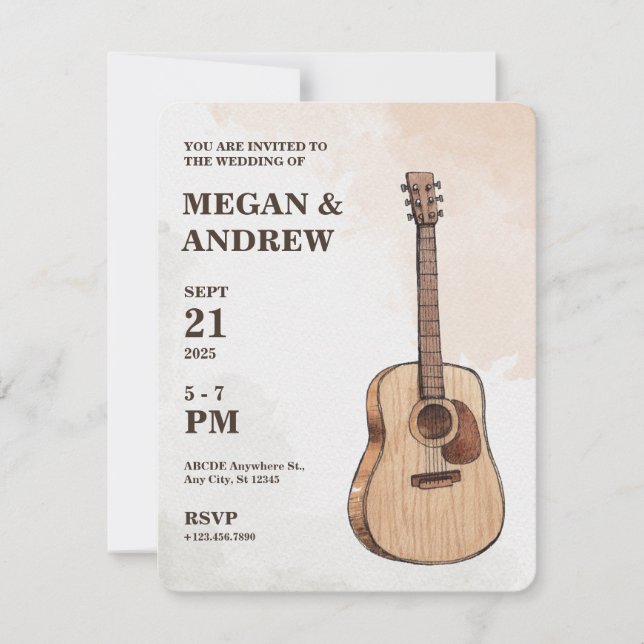Guitar Acoustic art wedding Invitation (Front)