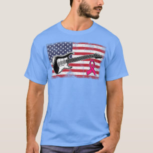 Guitar American Flag Breast Cancer Awareness Cool T-Shirt
