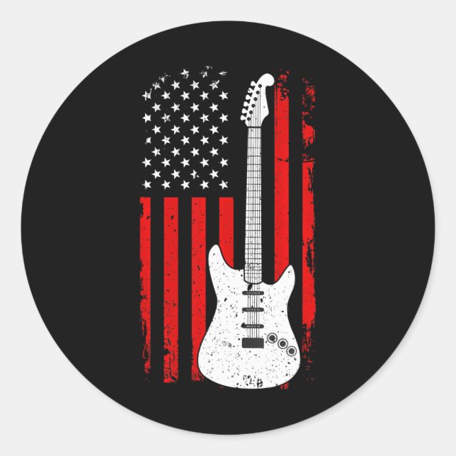 Guitar American Us Flag Music Player Electric Classic Round Sticker (Front)