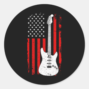 Guitar American Us Flag Music Player Electric Classic Round Sticker
