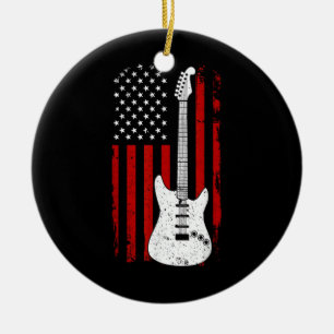Guitar American US Flag Music Player Electric Guit Ceramic Tree Decoration