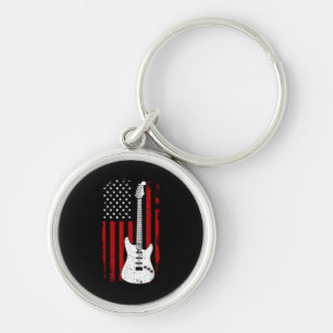 Guitar American US Flag Music Player Electric Guit Key Ring