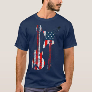 Guitar American USA Flag Guitarist Bassist 4th of T-Shirt