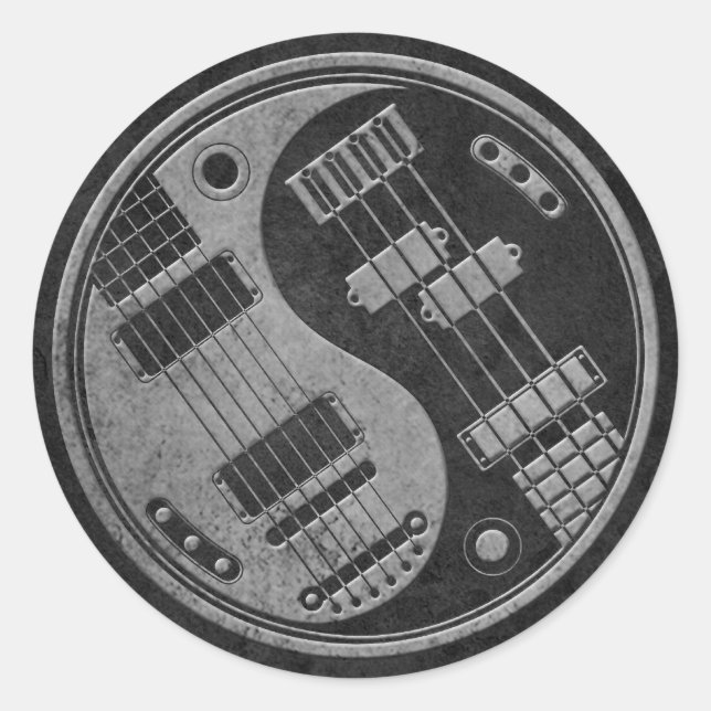 Guitar and Bass Yin Yang with Dark Texture Classic Round Sticker (Front)
