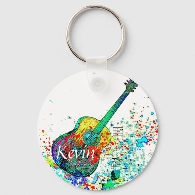 Guitar and chords splatter personalised  key ring (Front)
