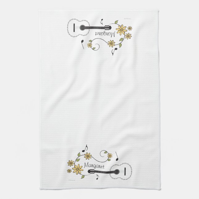 Guitar and Flowers Tea Towel (Vertical)