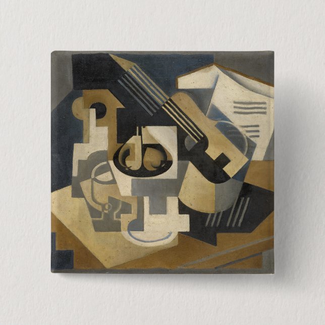 Guitar and Fruit Bowl on a Table, 1918 15 Cm Square Badge (Front)