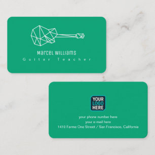 Guitar and Logo Musician Green-Blue  Business Card