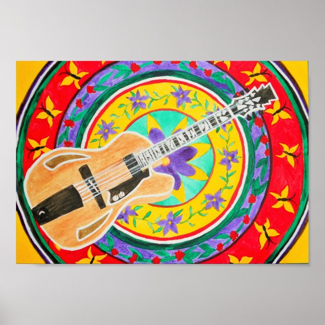 Guitar and Mandala Watercolor Poster (Front)