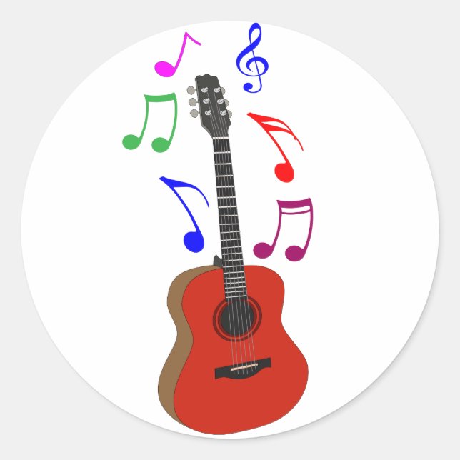 guitar and music classic round sticker (Front)