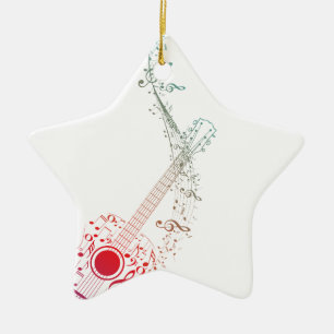 Guitar and Music Notes 6 Ceramic Tree Decoration