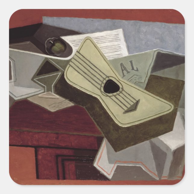 Guitar and Newspaper, 1925 Square Sticker (Front)