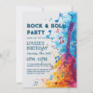 Guitar and  Notes Rock And Roll Party Invitation