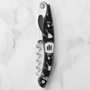 Guitar Bass Jazz Rock Black White Monogram CorkS Corkscrew