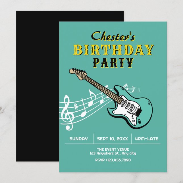 Guitar birthday invitation (Front/Back)