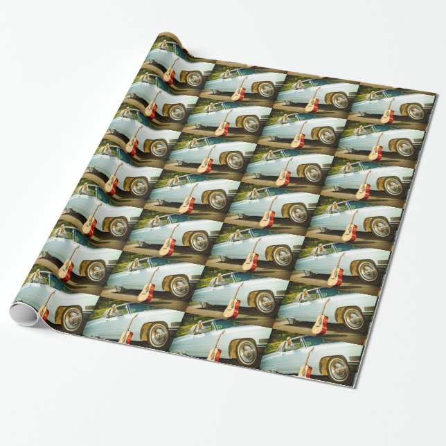 Guitar Cadillac and Cowboy Boots print Wrapping Paper (Unrolled)