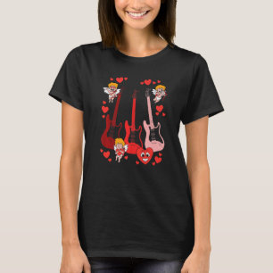 Guitar Cherub Hearts Valentines Day Cute Musician  T-Shirt
