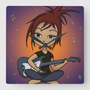 Guitar Chick Square Wall Clock
