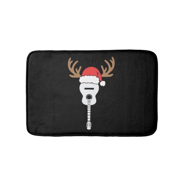 Guitar Christmas Santa Hat Reindeer Bath Mat (Front)