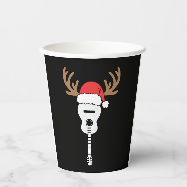 Guitar Christmas Santa Hat Reindeer Paper Cups (Front)
