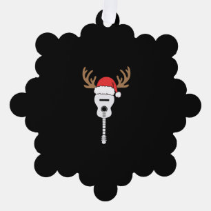 Guitar Christmas Santa Hat Reindeer Tree Decoration Card