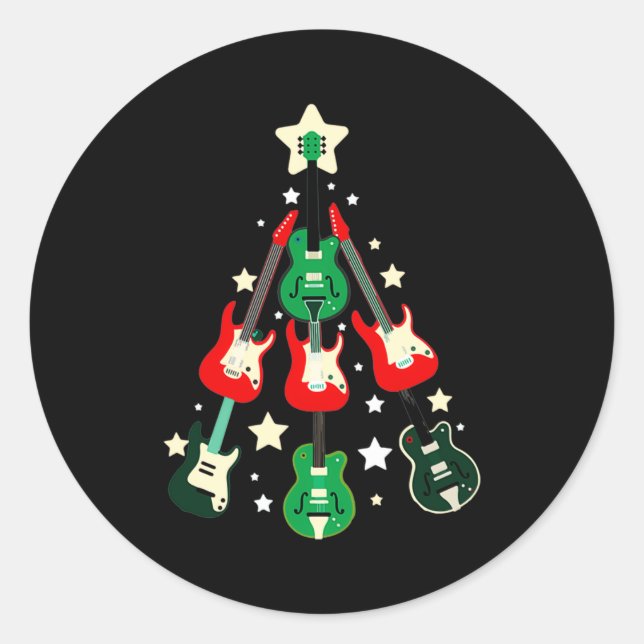 Guitar Christmas T Shirt  Classic Round Sticker (Front)