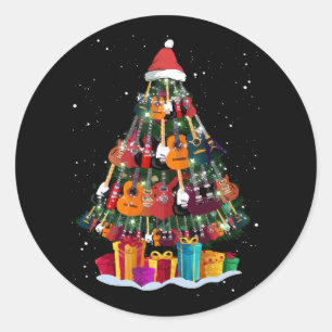Guitar Christmas Tree Funny  Classic Round Sticker