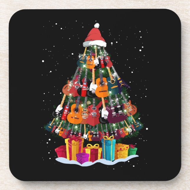 Guitar Christmas Tree Funny  Coaster (Front)