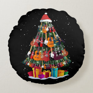 Guitar Christmas Tree Funny Round Cushion