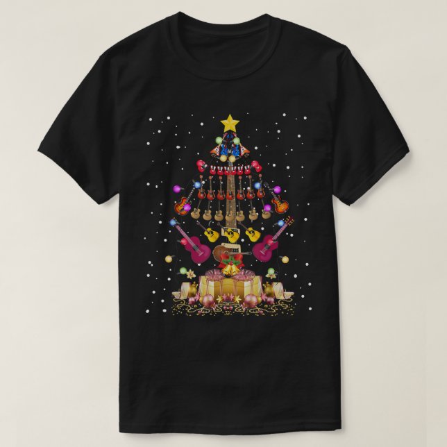 Guitar Christmas Tree Light Star Top Merry Christm (Design Front)
