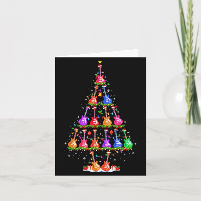 Guitar Christmas Tree Lights Funny Xmas Pajamas Gu Card (Front)