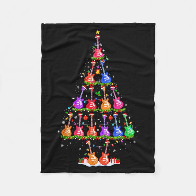 Guitar Christmas Tree Lights Funny Xmas Pajamas Gu Fleece Blanket (Front)