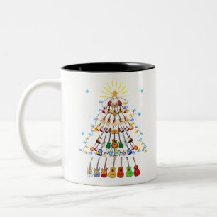 Guitar Christmas Tree Merry Xmas Guitar Lover Two-Tone Coffee Mug