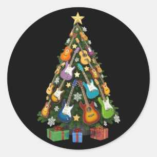Guitar Christmas Tree Theatre Musical Lover Merry  Classic Round Sticker