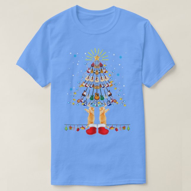 Guitar Christmas Tree Xmas Cat lover  T-Shirt (Design Front)