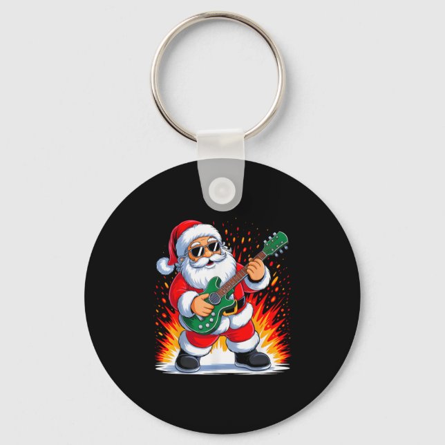 Guitar Clic Santa Playing Drums Funny Christmas Xm Key Ring (Front)