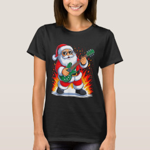 Guitar Clic Santa Playing Drums Funny Christmas Xm T-Shirt