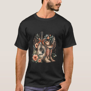 Guitar Country Music Cowgirl Boots Floral T-Shirt