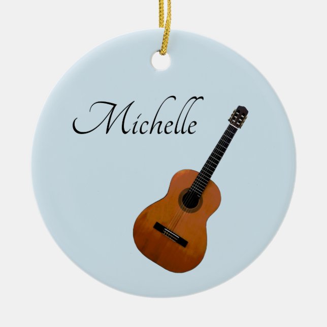 Guitar Custom Blue Christmas Ceramic Tree Decoration (Front)