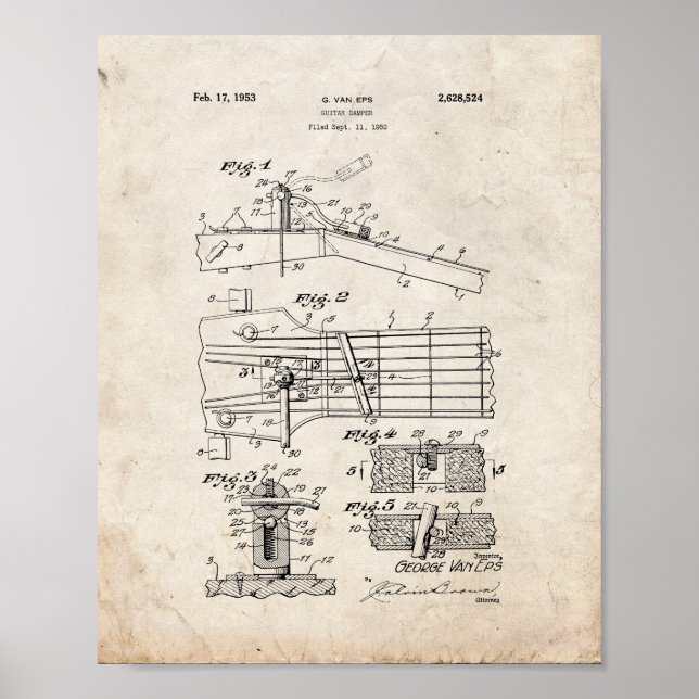 Guitar Damper Patent - Old Look Poster (Front)